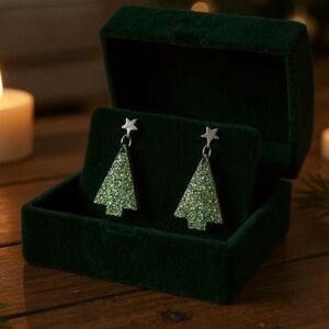 Green Christmas Tree Earrings